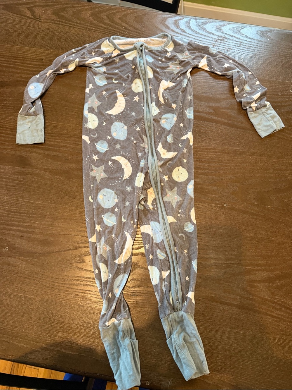 Little Sleepies Moon & Stars Footed One-Piece Pajama - Gray and Light Blue